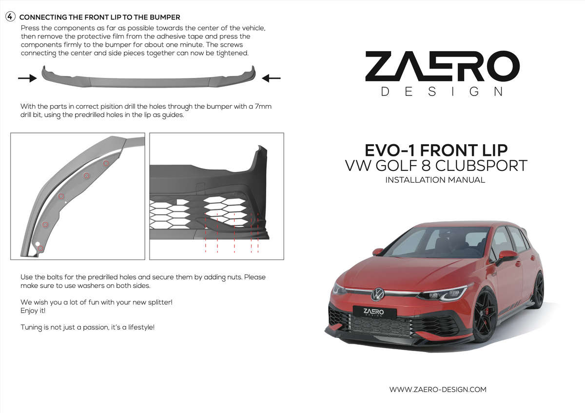 Front splitter VW Golf 8 GTI Clubsport - Zaero-Design