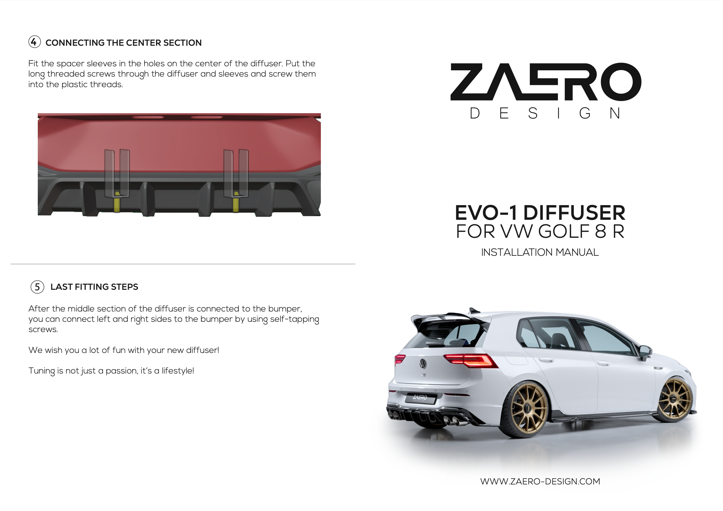 Diffuser VW Golf 8/8.5 R (2020+) - Zaero-Design