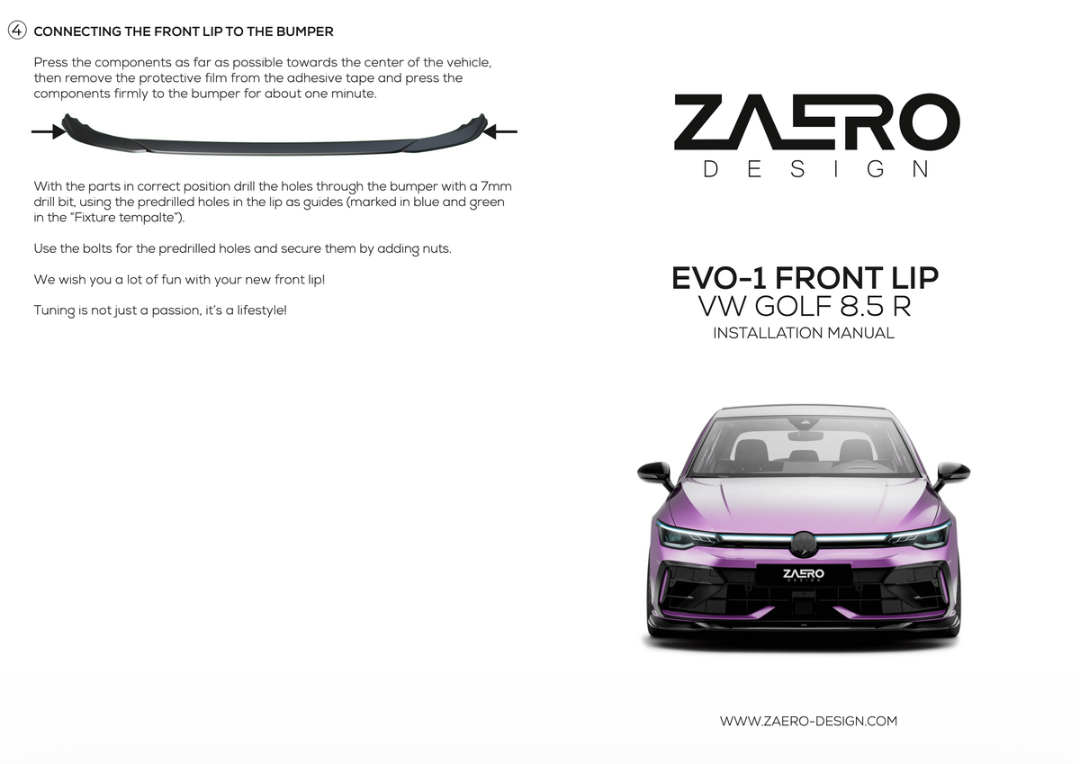 Front splitter VW Golf 8.5 R- Zaero-Design