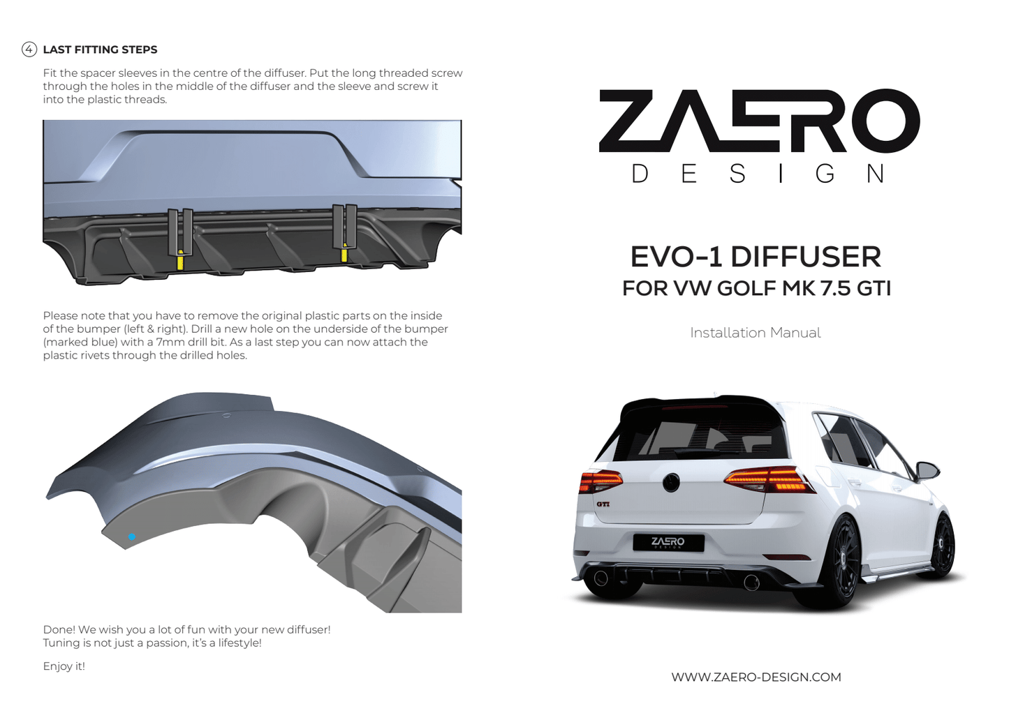 Diffuser VW Golf 7.5 GTI - Zaero Design (Facelift)