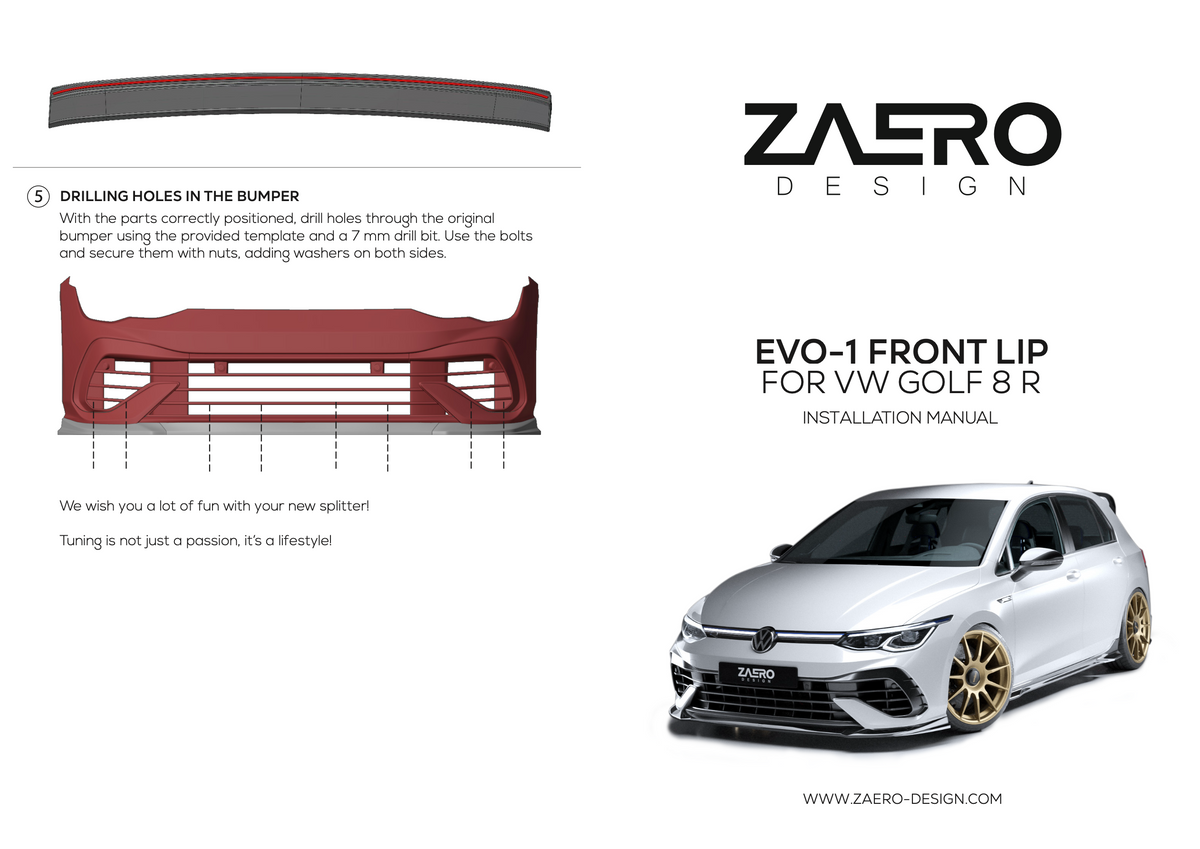 Front splitter VW Golf 8 R (2020+) - Zaero-Design